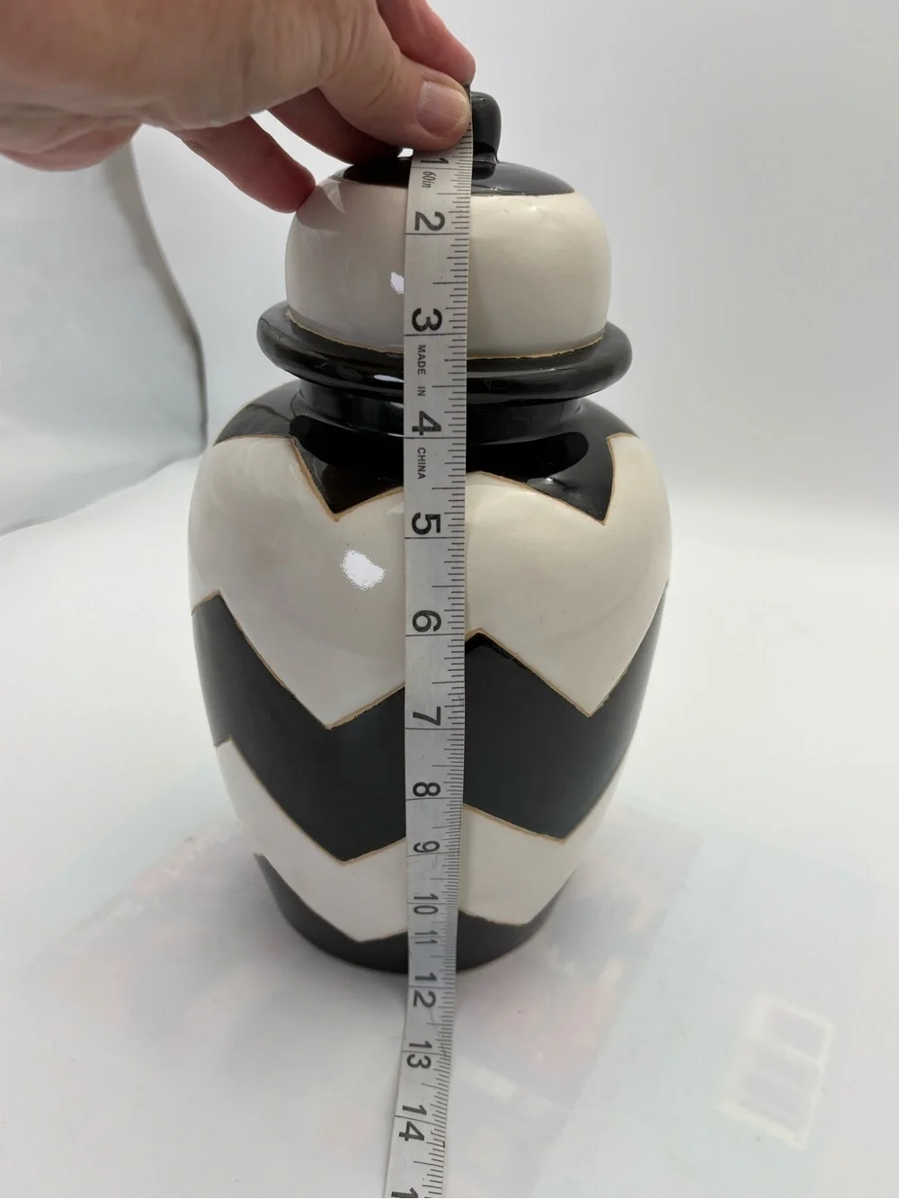 Retired Nate Berkus Black and White Chevron Striped Ceramic Ginger Jar with Lid